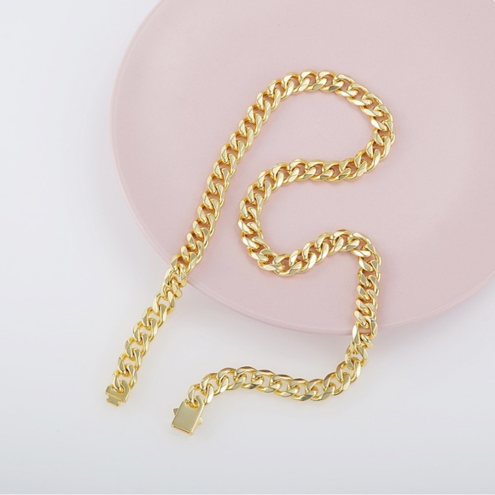 New: 18K Gold Plated Curb Link Cuban Necklace Chain